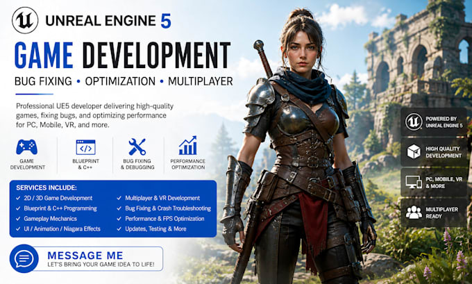 develop fix optimize unreal engine 5 ue5 2d 3d games mobile PC VR ue5 vfx