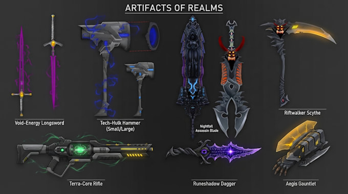 create weapon design and illustration