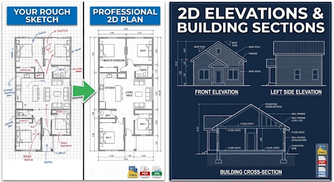 draft 2d architectural elevation and section plan
