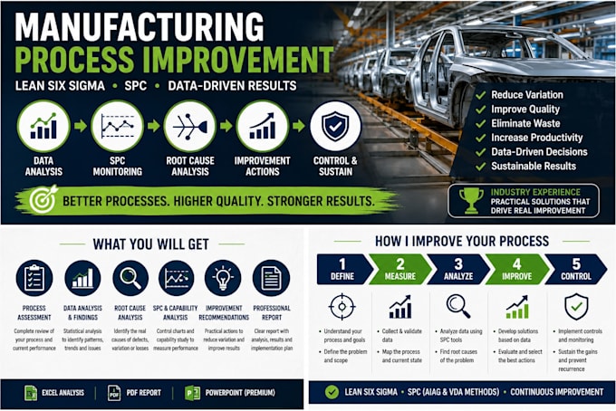 improve the manufacturing process using lean six sigma, spc