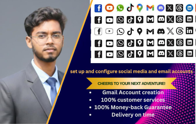 set up and configure social media and email accounts data entry