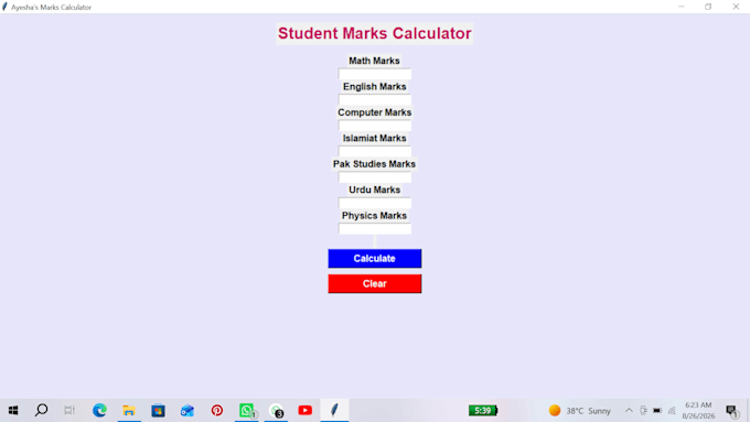 create python calculator and marks calculator with gui