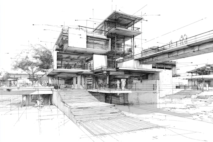 draw an architectural sketches of building illustrations