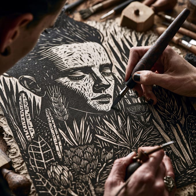 create a handmade linocut portrait from your photo