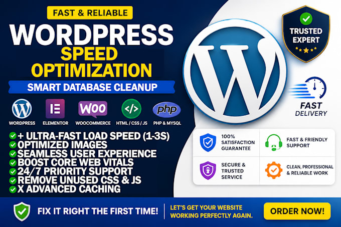 speed up wordpress website, elementor, woocommerce and fix issues on wordpress