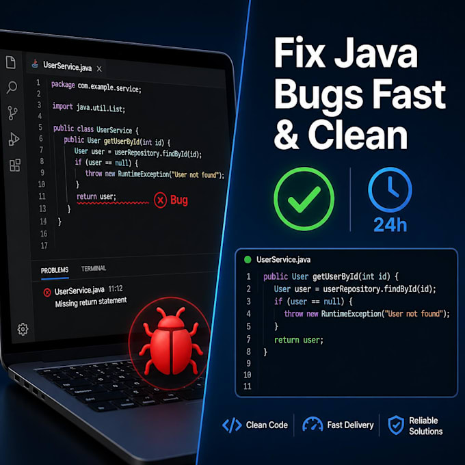 fix your java bugs, debug errors, and improve your code