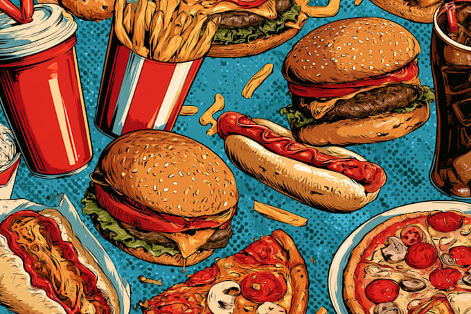 create custom food pop art illustration for restaurants