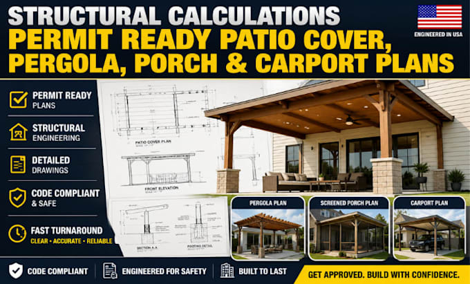 do structural calculation permit ready patio cover pergola porch carport plans