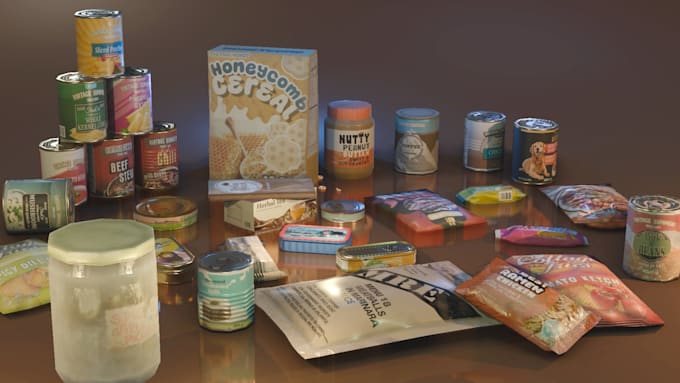 create semi realistic, 3d game assets, props, no ai