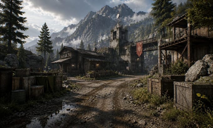 design 3d game environment, 3d scene, level design, game map and game assets