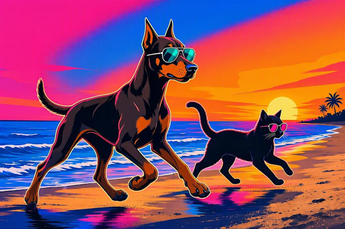 whimsical beach animals illustration