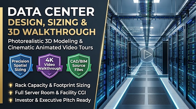 do data center design sizing 3d modeling and animated walkthrough