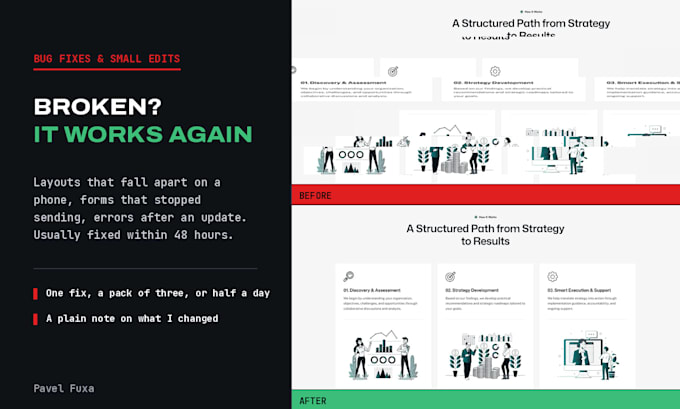fix bugs and make small edits on your coded site, wordpress or framer