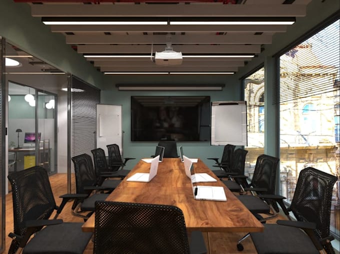 covert warehouse to industrial office spaces, workplace visualization render