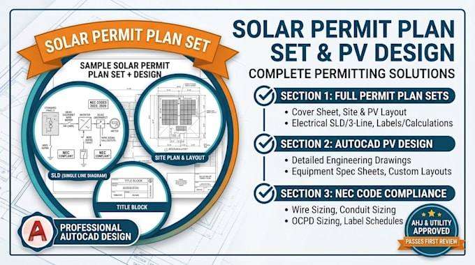 design solar permit plan sets, autocad sld, and nec compliant pv systems