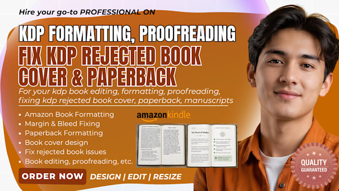 format, resize book cover fix rejected book for amazon KDP manuscript formatting