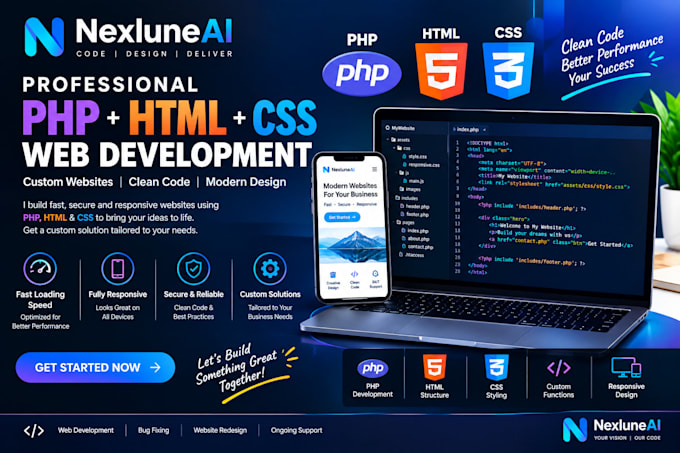 develop a professional PHP HTML CSS website