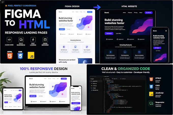 convert figma to responsive HTML CSS landing page