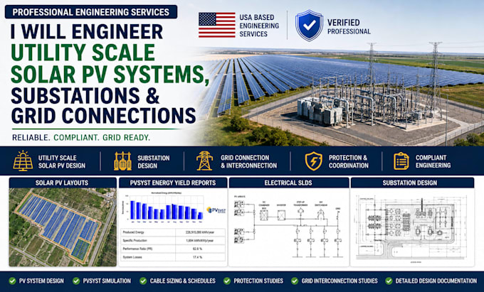 design solar pv systems, solar farms, substations and grid connections