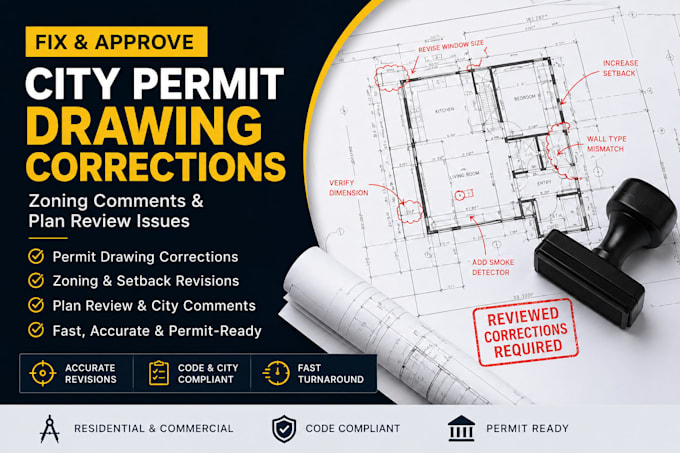 fix city permit drawing corrections, zoning comments and plan review issues