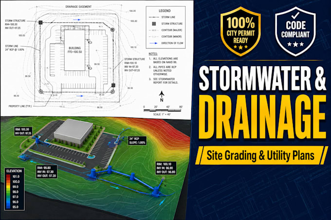 stormwater calculation, drainage report, civil utility plan, site grading plan