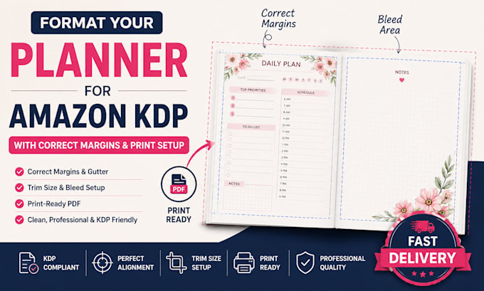 format your planner for amazon KDP with correct margins and print setup
