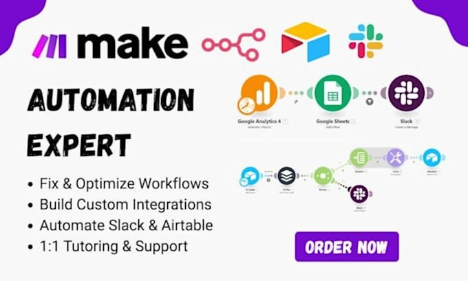 build and fix make com automation, scenarios and workflows