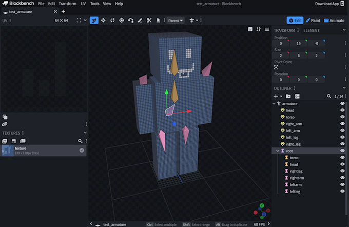 create minecraft 3d animation, blockbench models and character animation