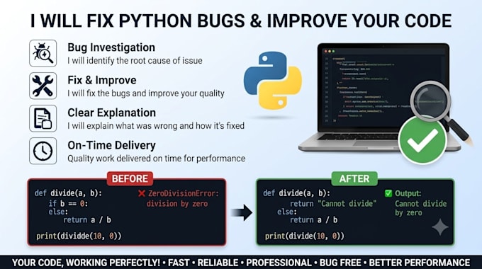 fix python bugs, errors and improve your python code