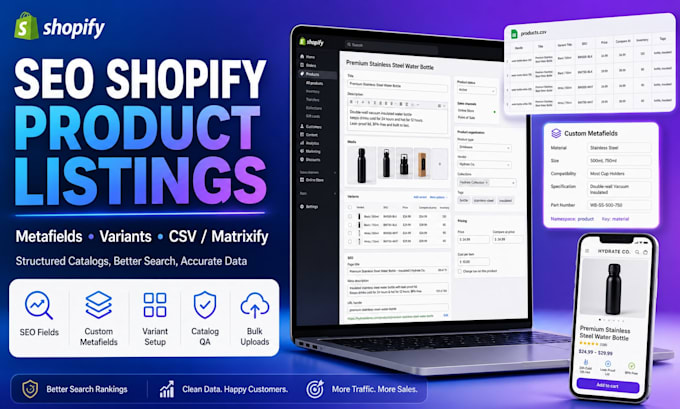 create SEO shopify product listings with custom metafields