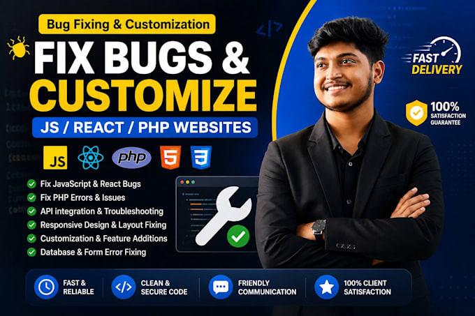 fix bugs errors in javascript react and PHP websites