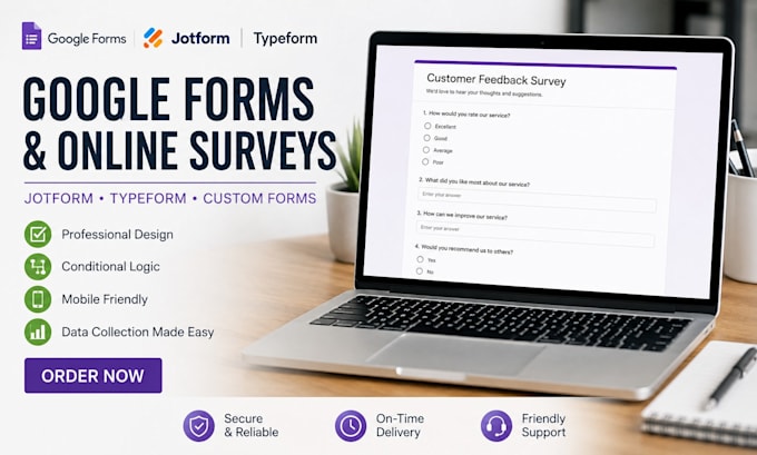 create professional google forms, jotform, typeform and online surveys