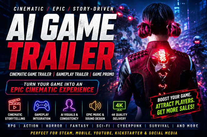 create cinematic game trailer for rpg action fantasy horror and sci fi games