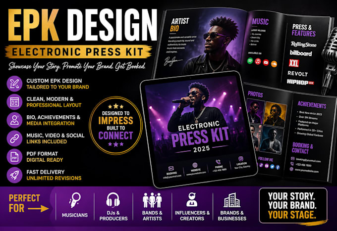 design high quality electronic press kit epk for musicians artists and brands