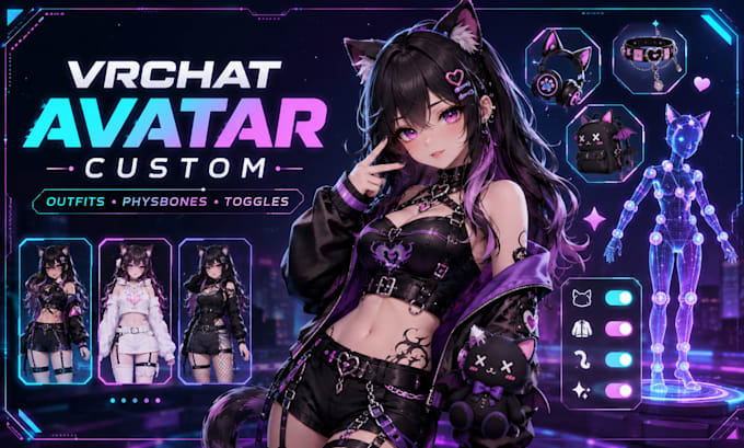 customize booth vrchat props, avatar with outfits, physbones, and toggles