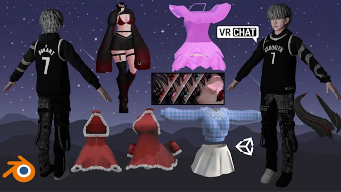 create custom vrchat props, clothing, accessories, assets, outfits, weapon, item