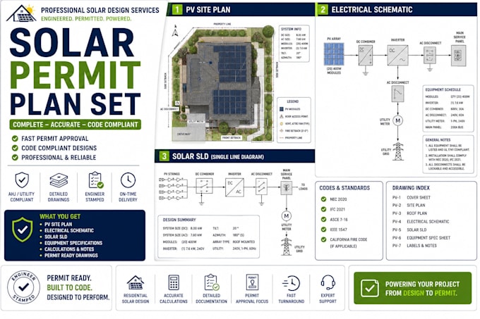 solar permit plan set pv site plan electrical schematic solar sld