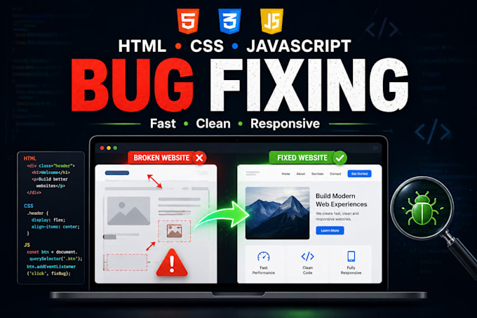 fix HTML CSS and javascript bugs and issues