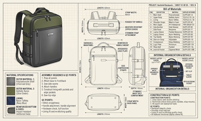 design custom bag tech pack, handbag, tote bag and backpack for production