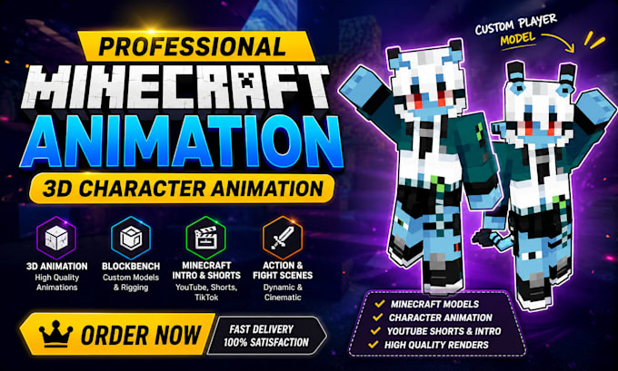 create minecraft animation, 3d character animation and blockbench models