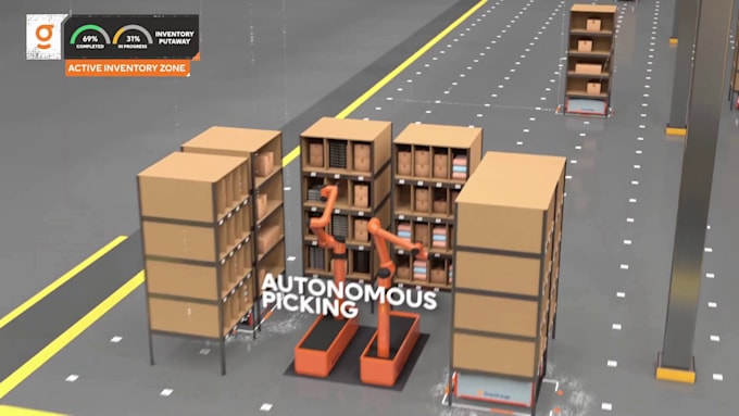 create 3d industrial animation, factory automation, and warehouse video