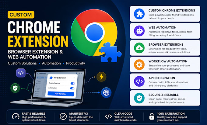 build custom chrome extension browser extension and web automation