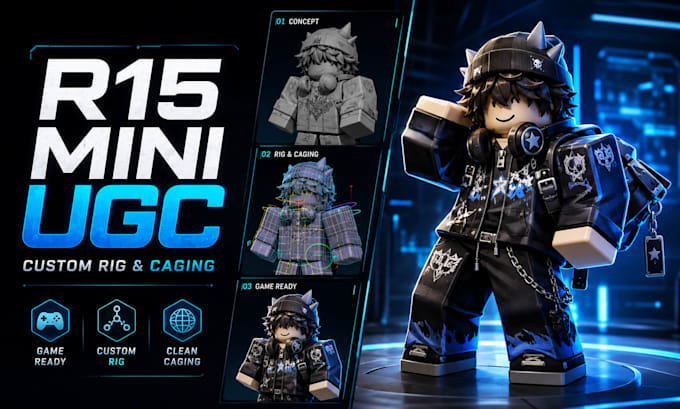 create roblox r15 mini ugc bundle with custom rig and caging, roblox ugc