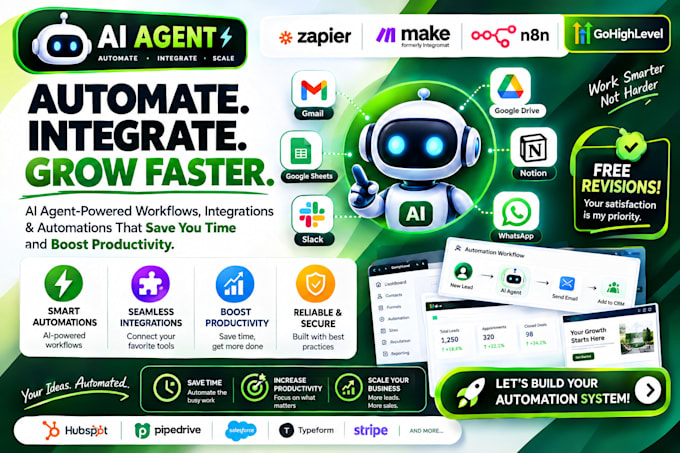build n8n, zapier or make automation workflows n8n ai agents, airtable, api