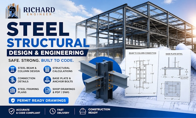 design steel beam connection structural plans calculation building permit