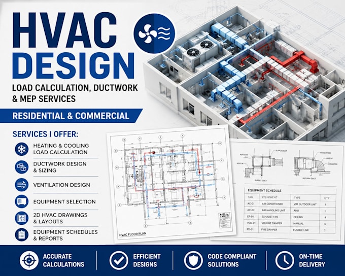 design hvac systems, perform load calculations and create hvac layouts