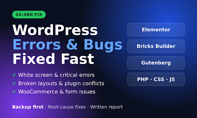 fix wordpress errors, bugs and elementor or bricks builder issues