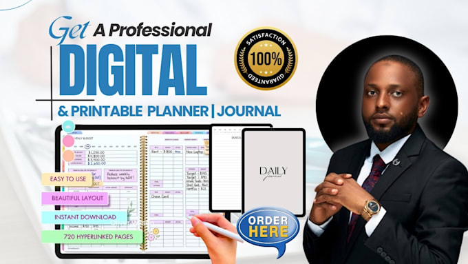 design hyperlinked planner, digital journal, ebook template, goodnotes