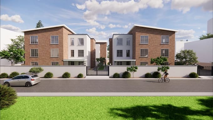 sketchup 3d house brick design, facade condominium block render, local bim code
