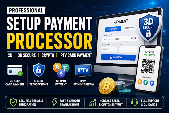 setup 2d, 3d payment gateway, crypto payment processor, iptv card payment